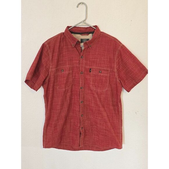 G. H. BASS & CO For Hard Service Red Button Front Shirt Short Sleeve Men's Sz L - Picture 1 of 7